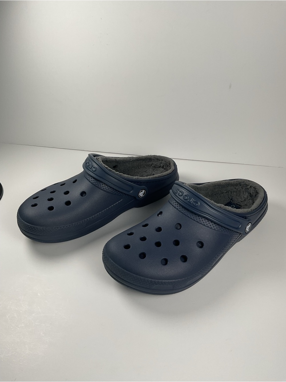 Crocs Classic Lined Clogs Navy Blue Fleece Men’s 9 Women’s 11 Slip On Comfort - Picture 2 of 11